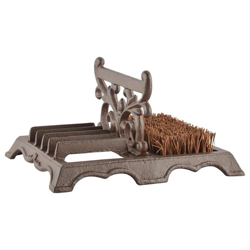 Cast Iron Metal Boot Scraper & Brush Antique Brown NEW